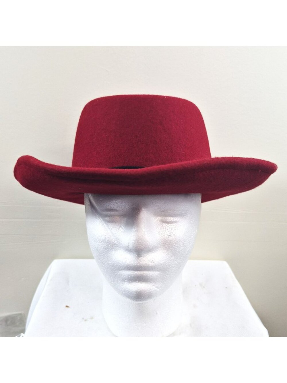 Scala 100% Wool Red Gambler Western Hat Flat Crown Rolled Brim Size M